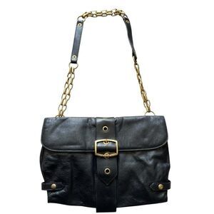 Tosca Blu Italy Black Leather Crossbody Bag Gold Chain Links Buckle Purse Vtg